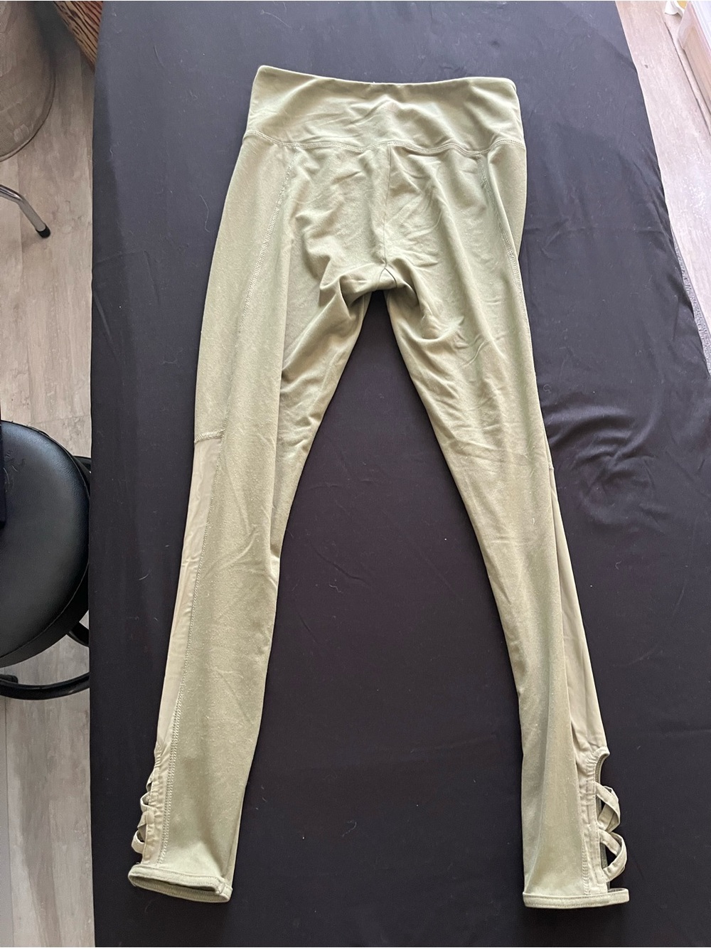 Youth Olive Green Leggings with Side Lattice Detail